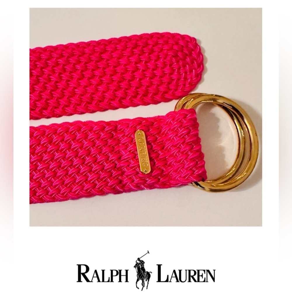 Ralph Lauren Vibrant Pink Braided Belt with Gold Accents
